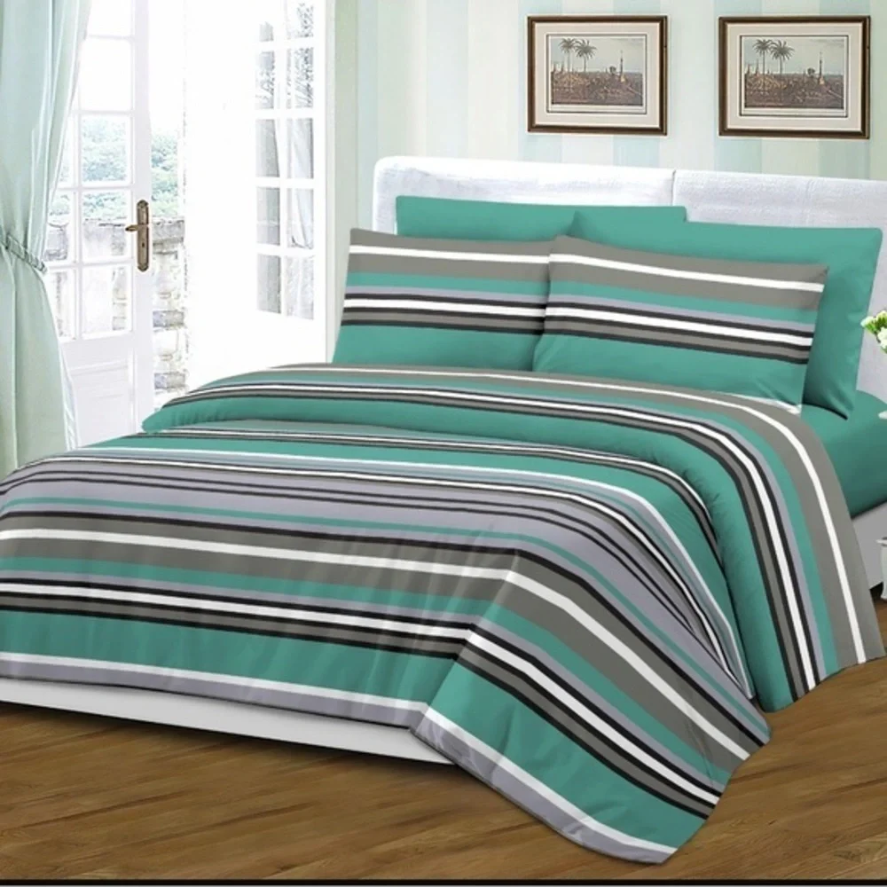 Duvet Cover Queen Set 6 pc Set Green Stripes
